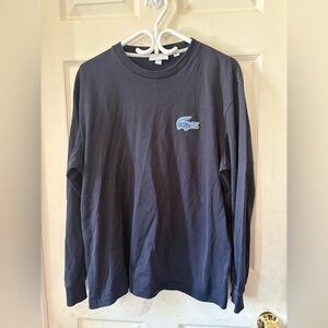 Lacoste Long-Sleeve Crewneck Shirt in Navy with Light Blue Logo